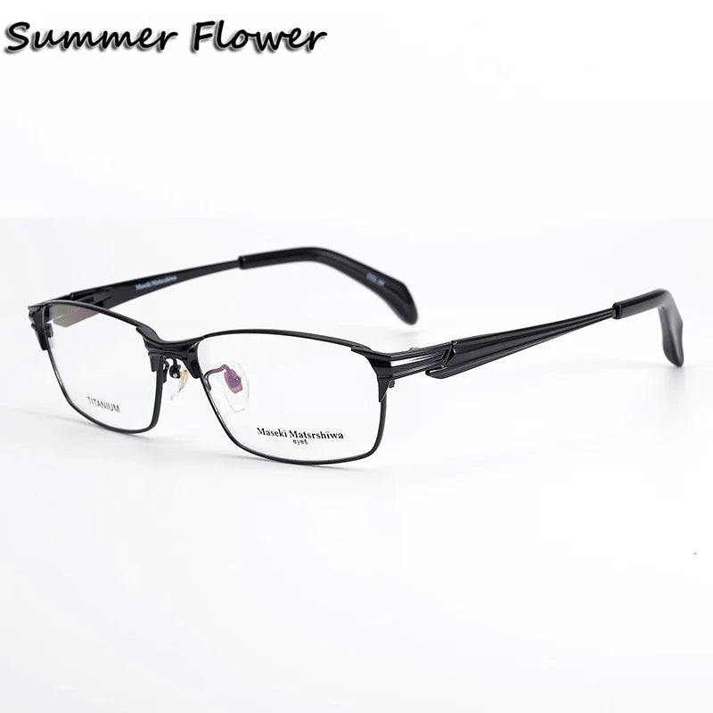 Summer Flower Unisex Full Rim Polygon Square Titanium Eyeglasses 81230 Full Rim Summer Flower