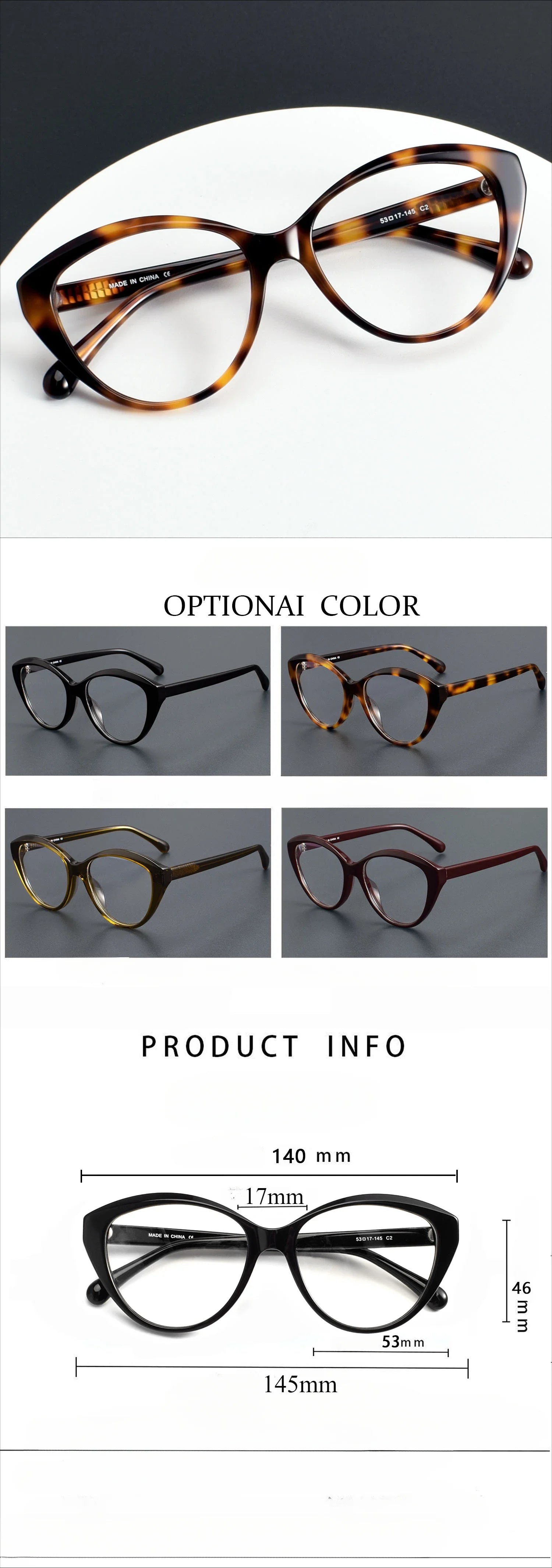 Hewei Unisex Full Rim Oval Cat Eye Acetate Eyeglasses 83464 Full Rim Hewei