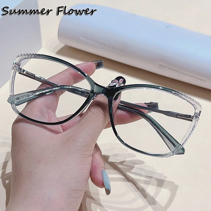 Summer Flower Women's Full Rim Square Cat Eye Tr 90 Titanium Eyeglasses 87875 Full Rim Summer Flower Gradient Dark Blue