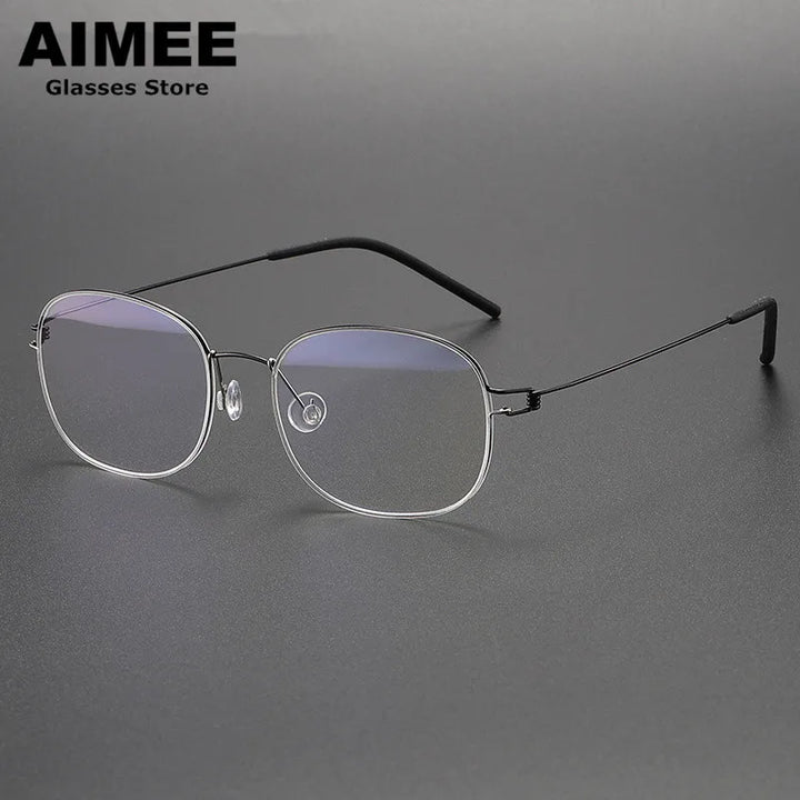 Aimee Unisex Full Rim Oval Square Screwless Titanium Eyeglasses 4919 Full Rim Aimee Black-Silver  