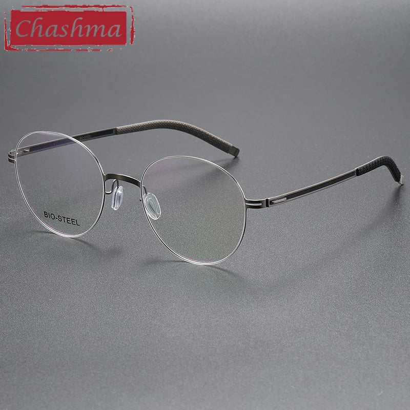 Chashma Ochki Women's Full Rim Round Titanium Eyeglasses 44953 Full Rim Chashma Ochki Dark Gray  