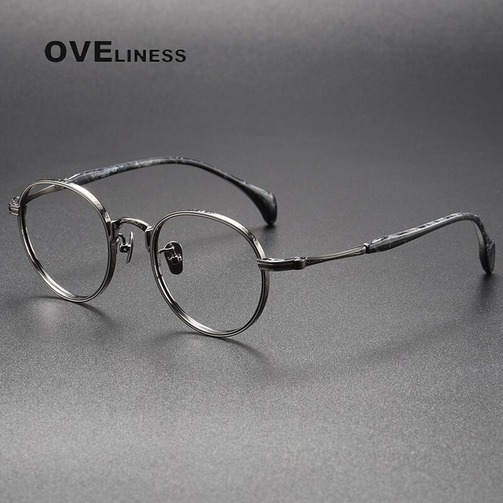 Oveliness Unisex Full Rim Round Titanium Eyeglasses 80862 Full Rim Oveliness gun  