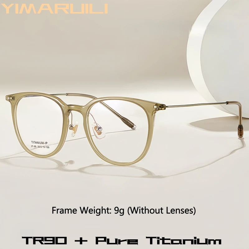 Yimaruili Unisex Full Rim Round Tr 90 Titanium Eyeglasses 236699