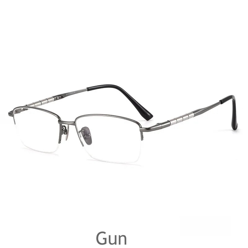 KatKani Men's Semi Rim Square Titanium Eyeglasses 98279 Semi Rim KatKani Eyeglasses Gun  