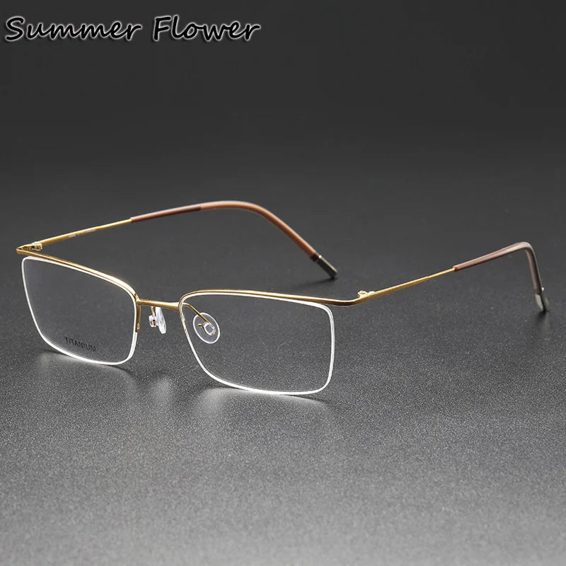 Summer Flower Unisex Semi Rim Square Titanium Eyeglasses 55027