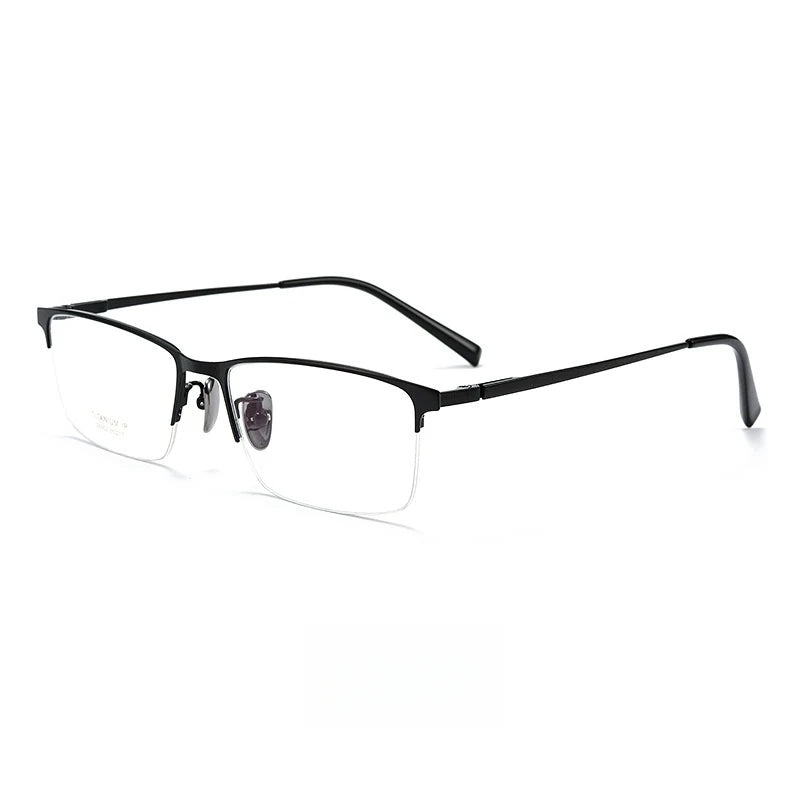 Yimaruili Men's Semi Rim Square Titanium Eyeglasses 26002 Semi Rim Yimaruili Eyeglasses Black