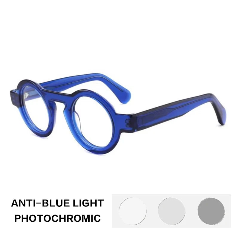 Gatenac Unisex Full Rim Round Acetate Photochromic Reading Glasses 842218