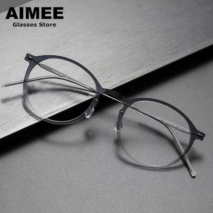 Aimee Unisex Full Rim Round Screwless Titanium Acetate Eyeglasses 6541 Full Rim Aimee   