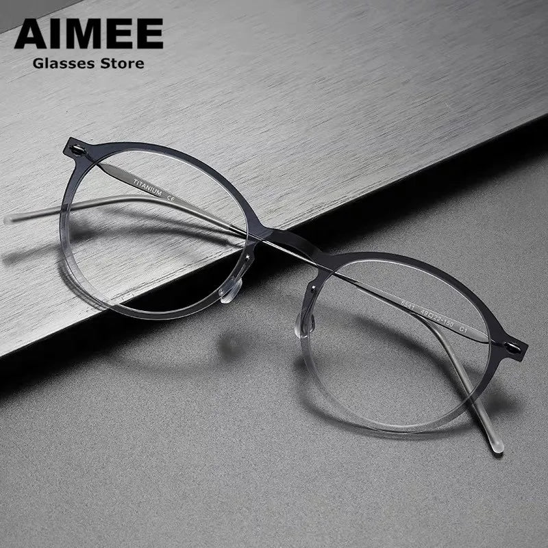 Aimee Unisex Full Rim Round Screwless Titanium Acetate Eyeglasses 6541 Full Rim Aimee   