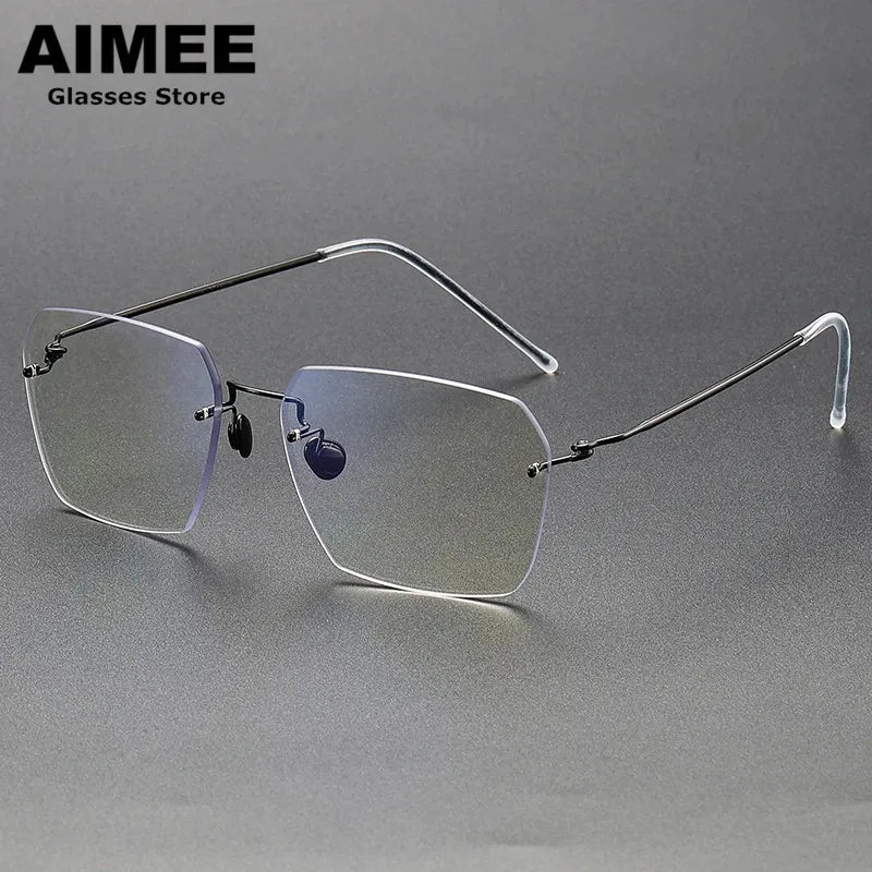 Aimee Women's Rimless Polygon Square Titanium Eyeglasses 2128 Rimless Aimee Black  