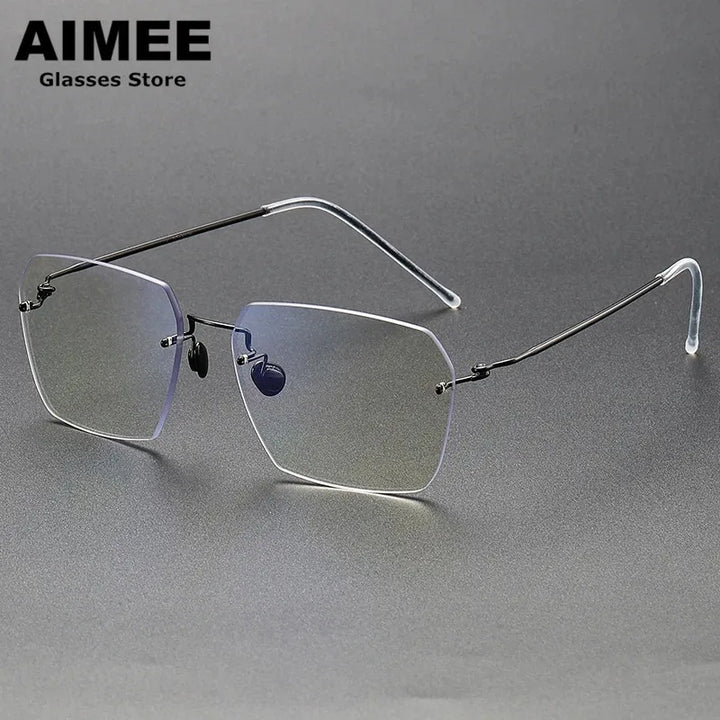 Aimee Women's Rimless Polygon Square Titanium Eyeglasses 2128