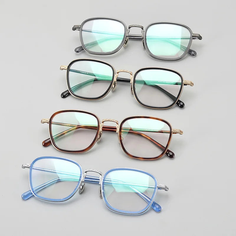 Black Mask Unisex Full Rim Square Titanium Acetate Eyeglasses 49043 Full Rim Black Mask