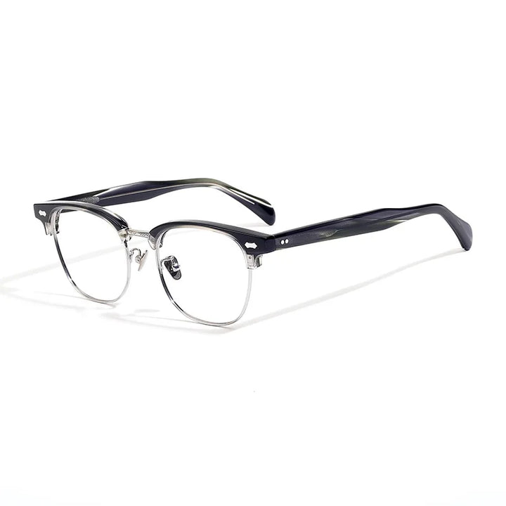 Black Mask Unisex Full Rim Big Square Titanium Acetate Eyeglasses 49010 Full Rim Black Mask Gray-Silver