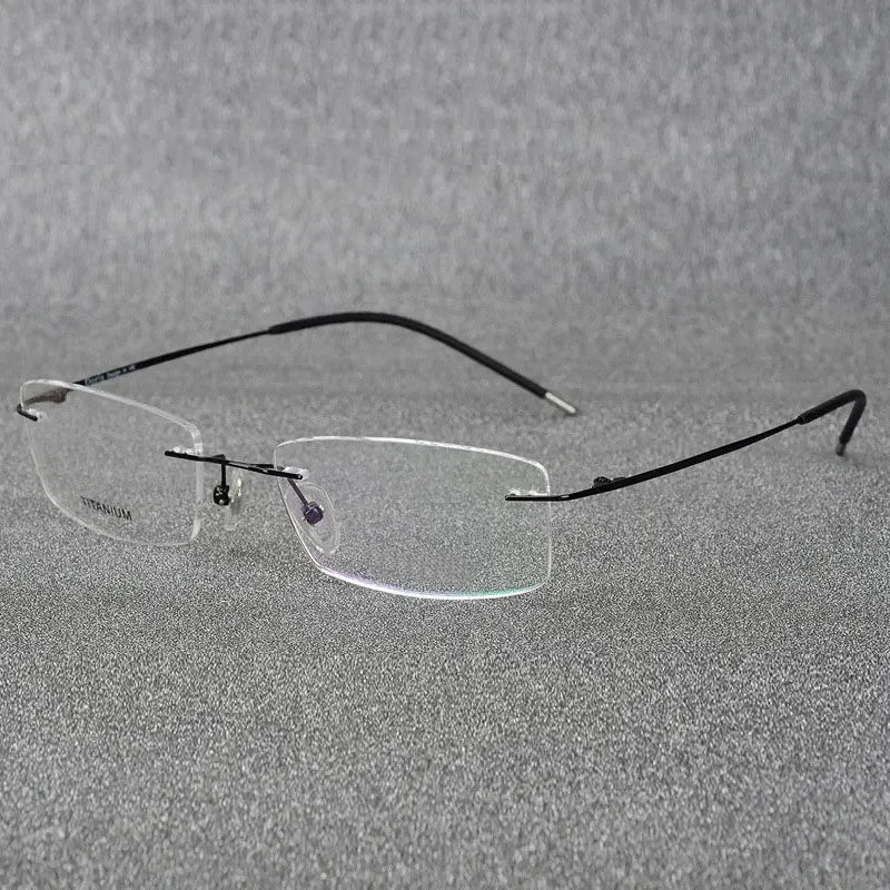 Handoer Unisex Rimless Square Titanium Alloy Eyeglasses 6210 Rimless Handoer black  