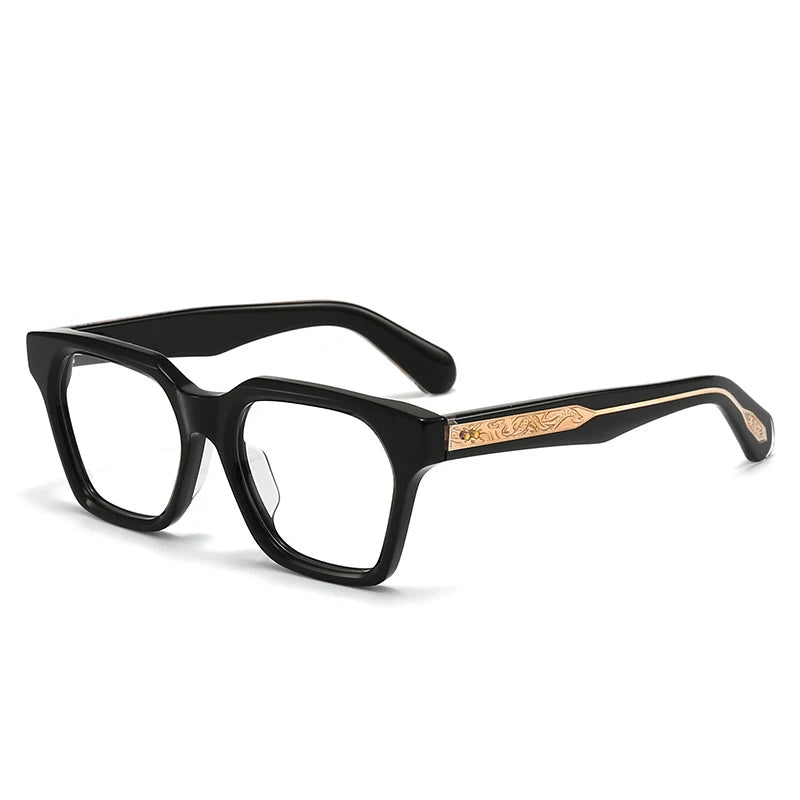 Black Mask Unisex Full Rim Polygon Square Acetate Eyeglasses 443064 Full Rim Black Mask Black