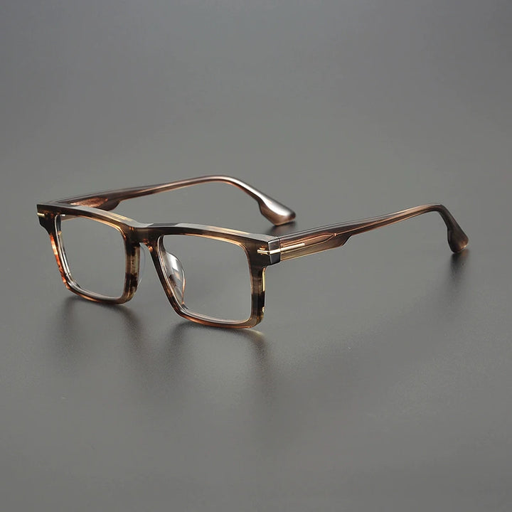 Black Mask Unisex Full Rim Flat Top Square Acetate Eyeglasses 4529 Full Rim Black Mask Brown-Stripes