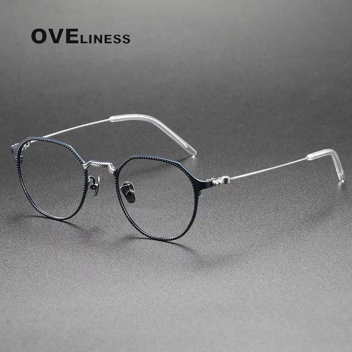 Oveliness Unisex Full Rim Flat Top Square Oval Titanium Eyeglasses 14121 Full Rim Oveliness blue silver  