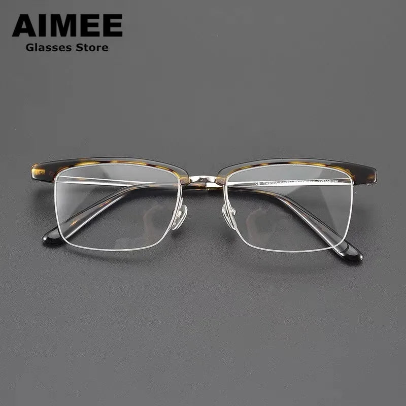 Aimee Unisex Semi Rim Square Brow Line Titanium Acetate Eyeglasses 9105 Semi Rim Aimee   