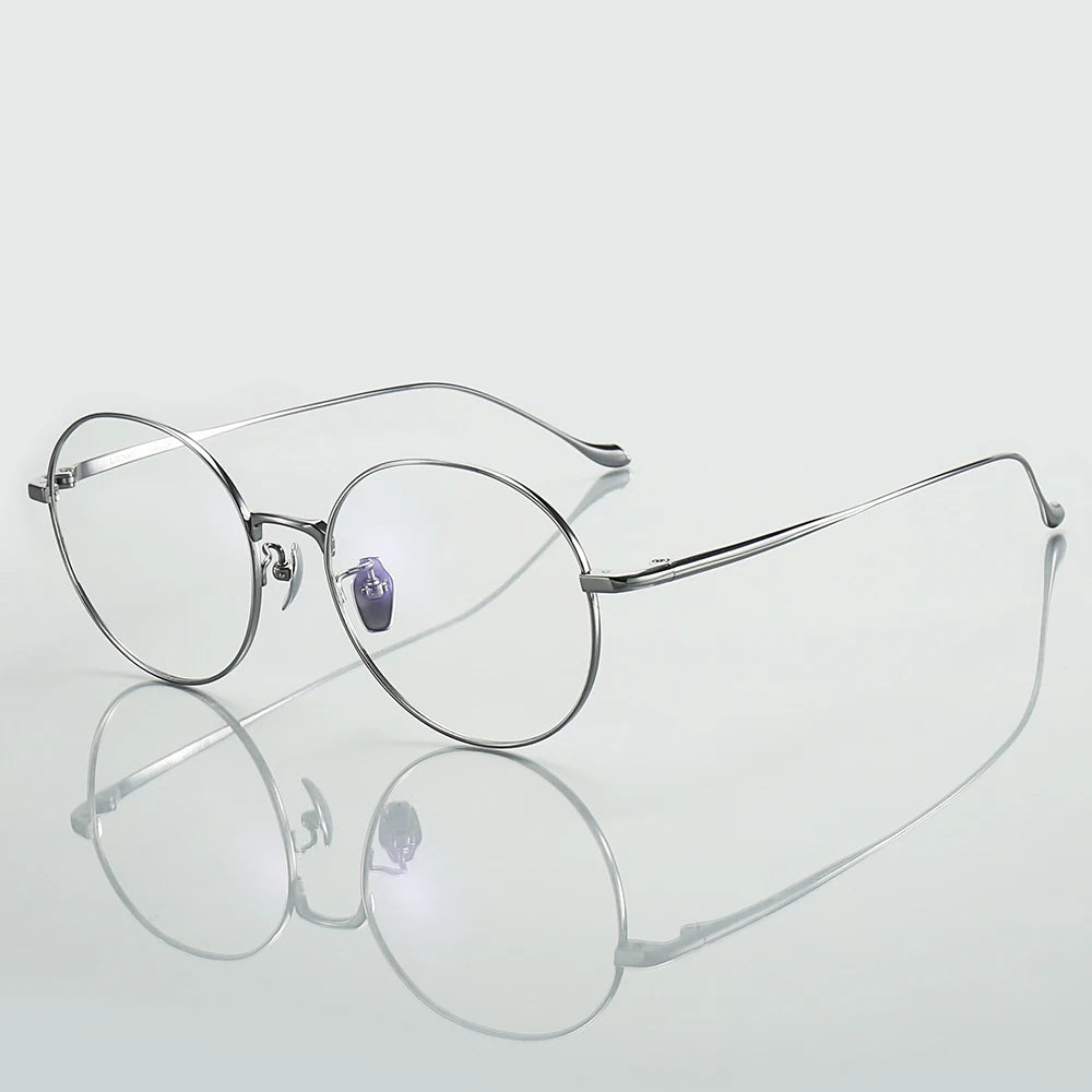 Muzz Unisex Full Rim Round Titanium Eyeglasses 10184 Full Rim Muzz Silver  