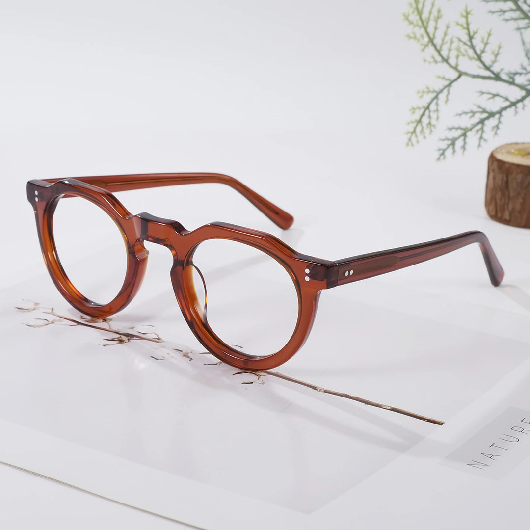 Black Mask Unisex Full Rim Flat Top Round Acetate Eyeglasses 835022