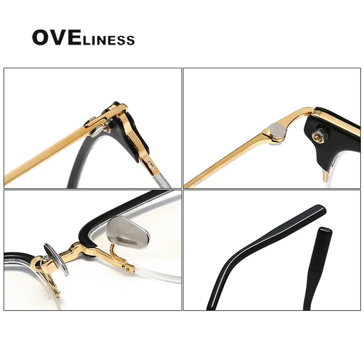 Oveliness Unisex Semi Rim Square Acetate Titanium Eyeglasses 80990 Semi Rim Oveliness   