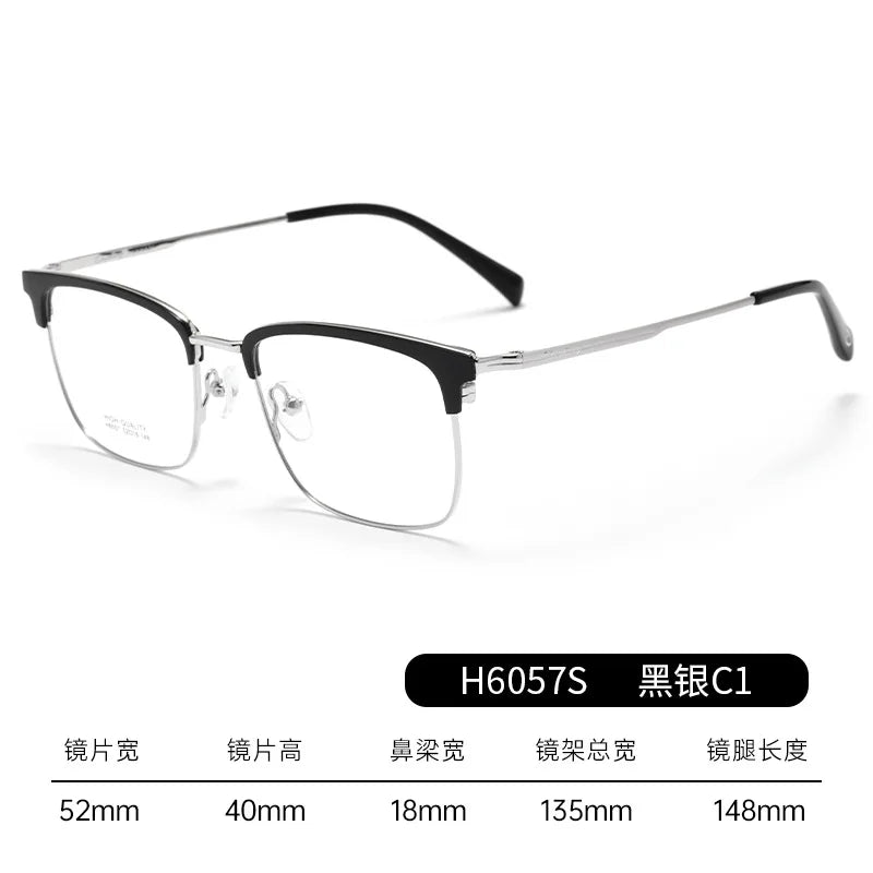 Bclear Men's Full Rim Square Brow Line Titanium Eyeglasses 16057