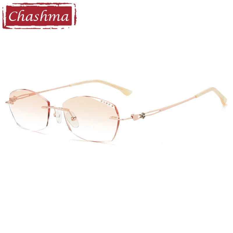 Chashma Ottica Women's Rimless Oval Square Titanium Eyeglasses 3028 Rimless Chashma Ottica Gold-Brown  