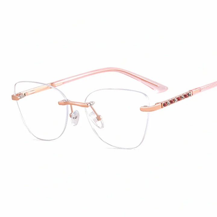 Ralferty Women's Rimless Square Cat Eye Alloy Eyeglasses 82193 Rimless Ralferty C2 Pink CHINA 