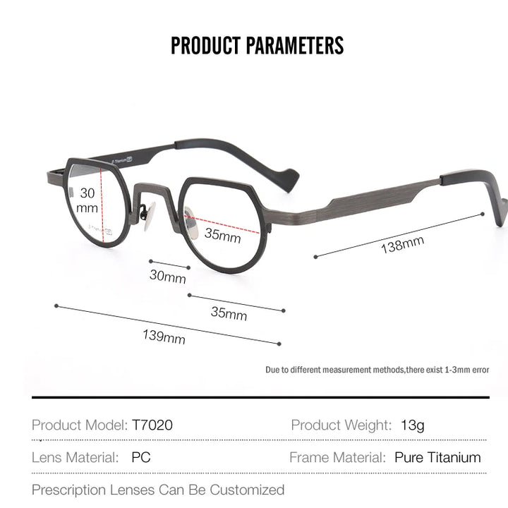 Aror Unisex Full Rim Flat Top Round Titanium Eyeglasses 47020 Full Rim Aror