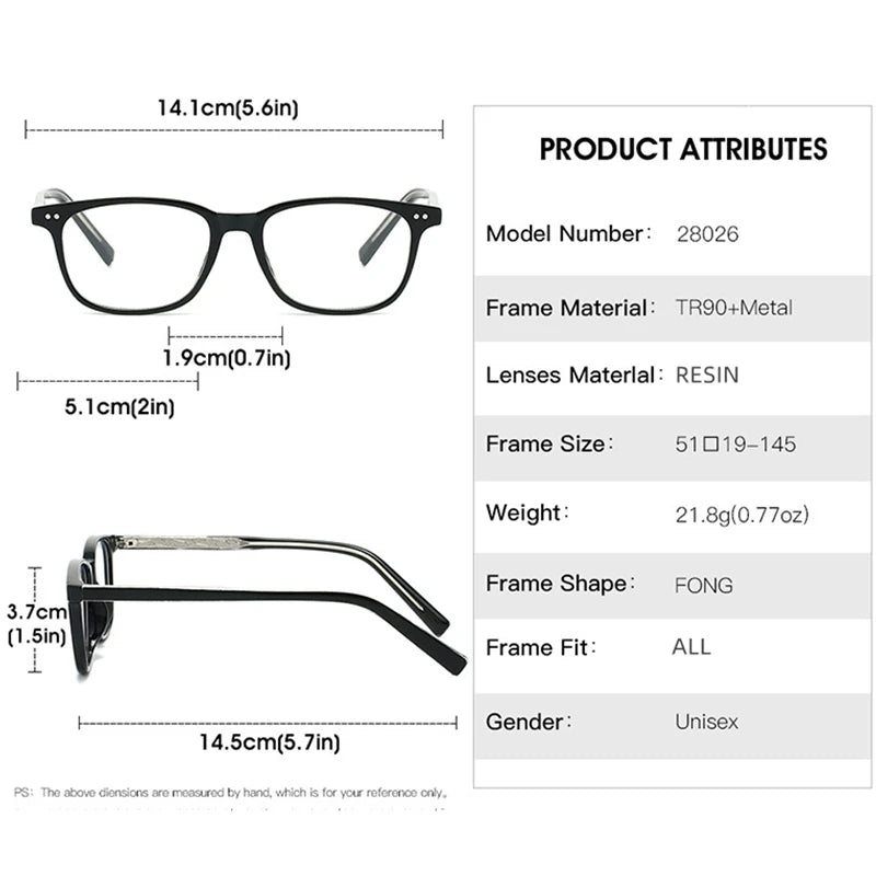 Kocolior Unisex Full Rim Square Tr 90 Photochromic Reading Glasses 28026