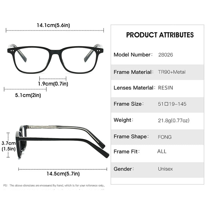 Kocolior Unisex Full Rim Square Tr 90 Photochromic Reading Glasses 28026