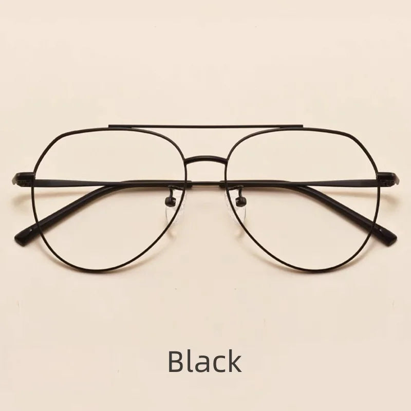 KatKani Unisex Full Rim Oval Double Bridge Alloy Eyeglasses 2309 Full Rim KatKani Eyeglasses Black  