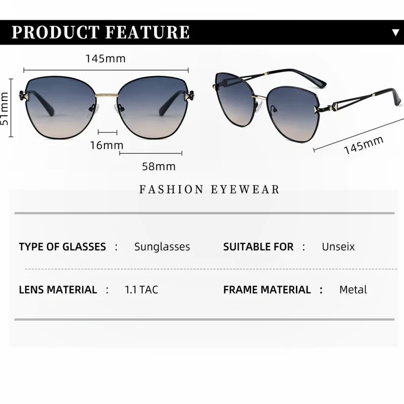 Momoja Women's Full Rim Oval Cat Eye Alloy UV400 Sunglasses 33123