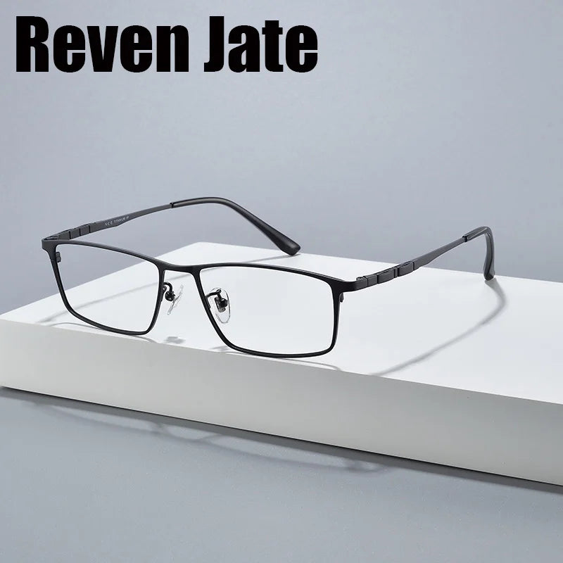 Reven Jate Men's Full Rim Square Brow Line Titanium Eyeglasses 55002