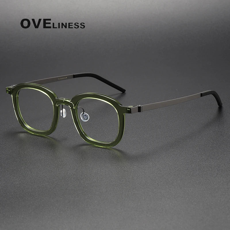 Oveliness Unisex Full Rim Square Acetate Titanium Eyeglasses 1050 Full Rim Oveliness green  