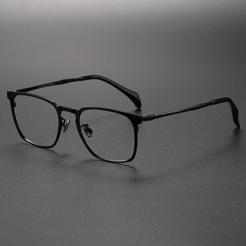 Muzz Men's Full Rim Square Titanium Eyeglasses 18008 Full Rim Muzz Black  