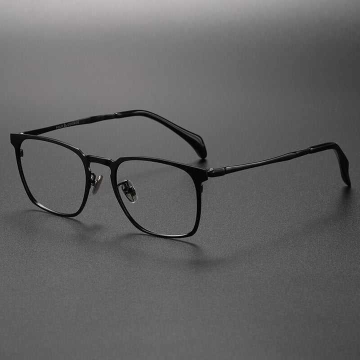 Muzz Men's Full Rim Square Titanium Eyeglasses 18008 Full Rim Muzz Black  