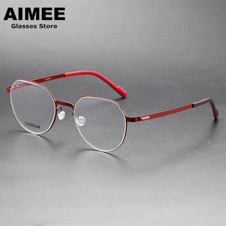 Aimee Unisex Full Rim Flat Top Round Screwless Titanium Eyeglasses 8008 Full Rim Aimee Red  