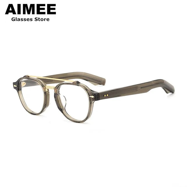 Aimee Unisex Full Rim Round Double Bridge Acetate Titanium Eyeglasses 6818 Full Rim Aimee   