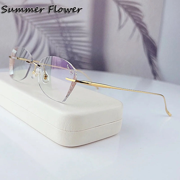 Summer Flower Women's Rimless Oval Titanium Eyeglasses 698989