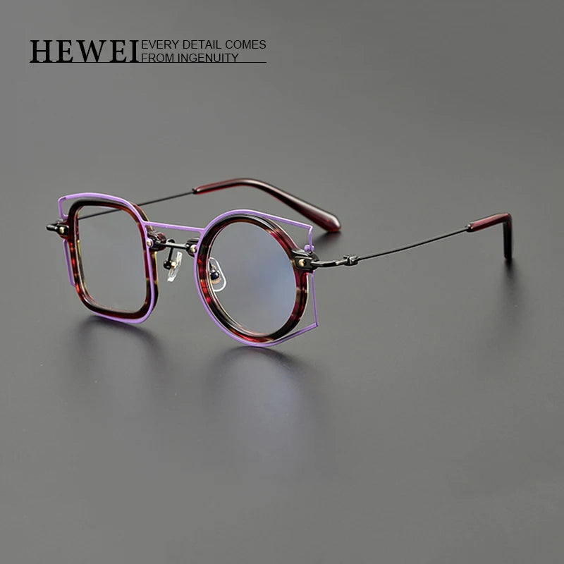 Hewei Unisex Full Rim Square Round Titanium Acetate Eyeglasses 2267 Full Rim Hewei   