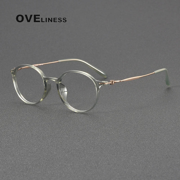 Oveliness Unisex Full Rim Round Acetate Titanium Eyeglasses 8667 Full Rim Oveliness green rose gold  