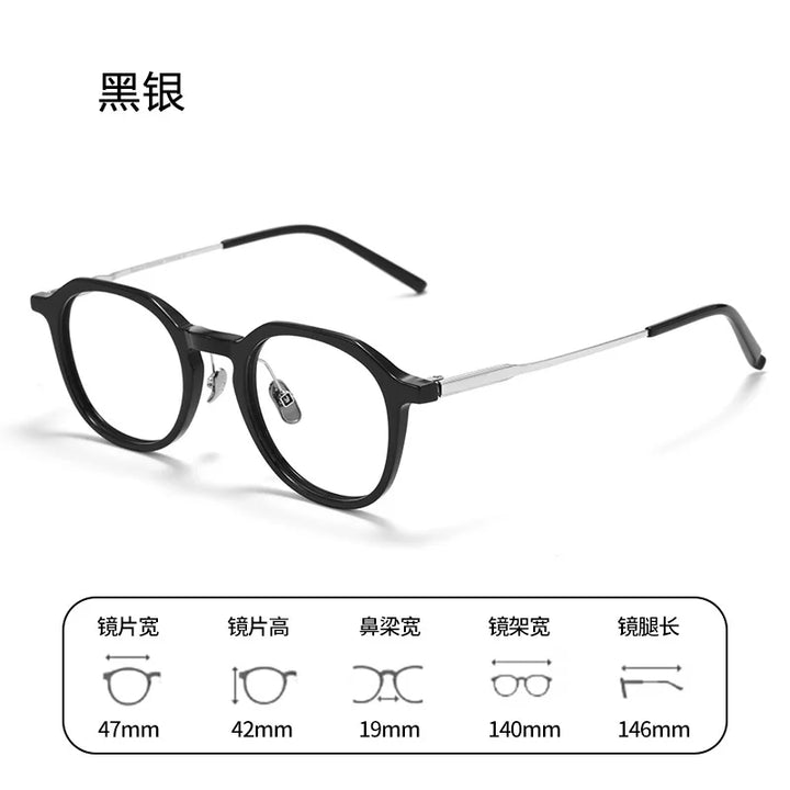 Bclear Unisex Full Rim Polygon Round Acetate Titanium Eyeglasses 298112