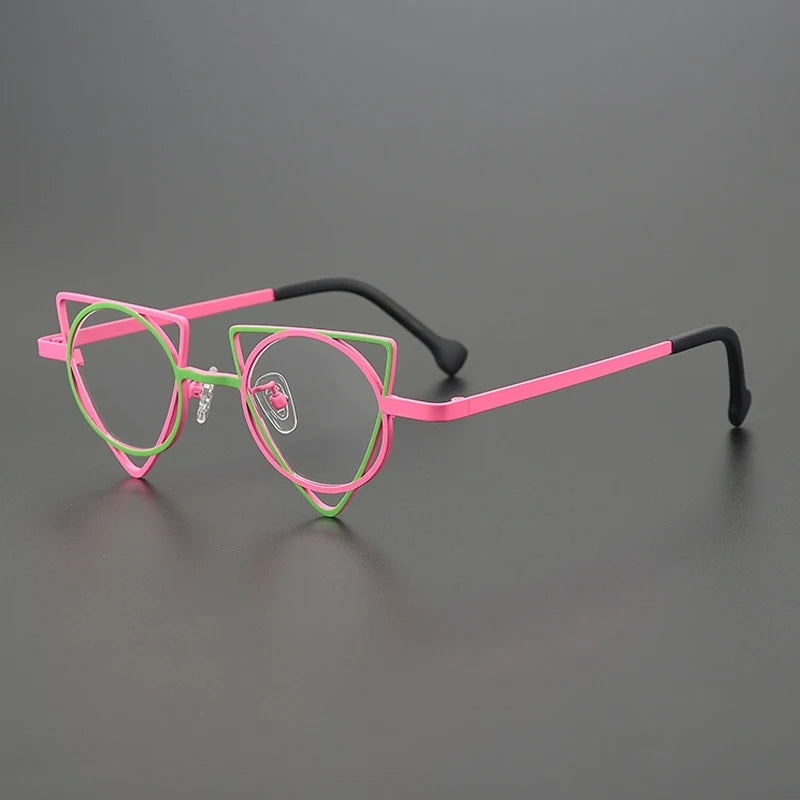 Gatenac Women's Full Rim Round Triangle Titanium Eyeglasses Gxyj85859