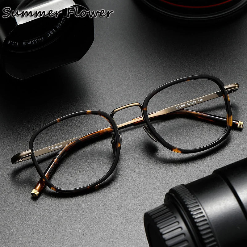 Summer Flower Unisex Full Rim Square Acetate Titanium Eyeglasses 14522 Full Rim Summer Flower