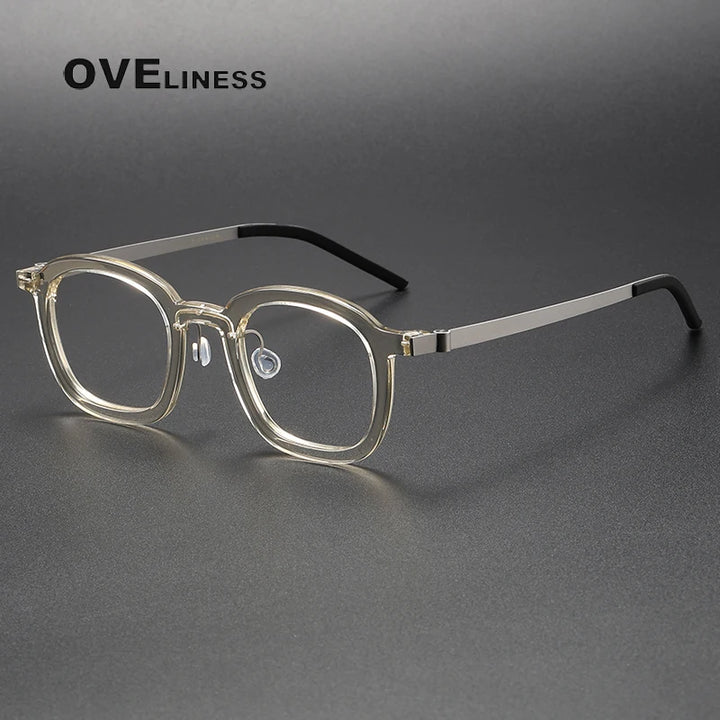 Oveliness Unisex Full Rim Square Acetate Titanium Eyeglasses 1050 Full Rim Oveliness champagne  