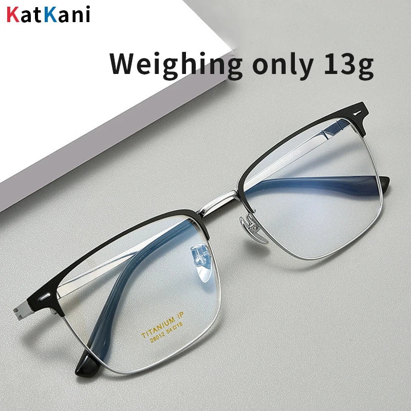 KatKani Men's Full Rim Square Titanium Eyeglasses H26012 Full Rim KatKani Eyeglasses   