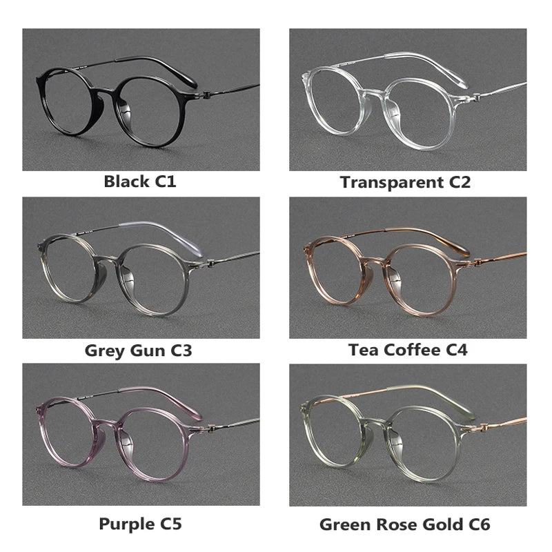 Oveliness Unisex Full Rim Round Acetate Titanium Eyeglasses 8667 Full Rim Oveliness   