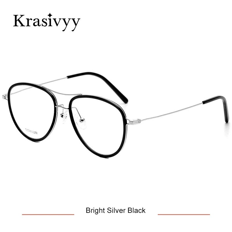 Krasivyy Men's Full Rim Square Double Bridge Titanium Acetate Eyeglasses Kr16043 Full Rim Krasivyy Bright Silver Black CN 