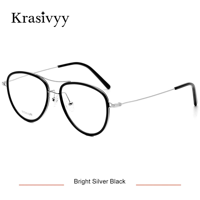 Krasivyy Women's Full Rim Oval Double Bridge Titanium Eyeglasses 41603 Full Rim Krasivyy Bright Silver Black CN 